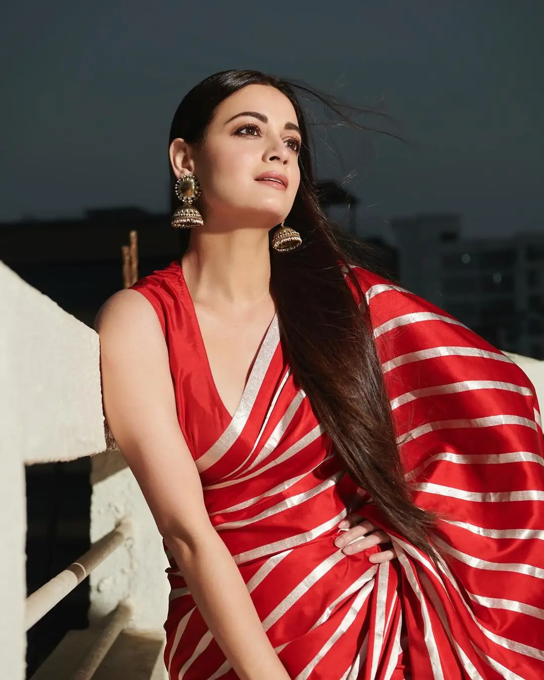 Dia Mirza In North Indian Traditional Red Saree Blouse